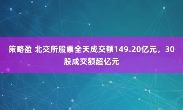 策略盈 北交所股票全天成交额149.20亿元，30股成交额超亿元